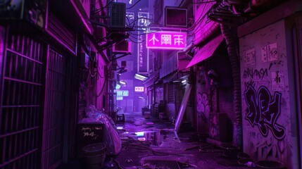 Neon-Lit Back Alley in a Cyberpunk City