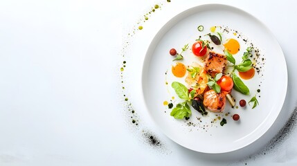 A minimalist white surface highlighting a restaurant-quality meal