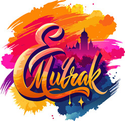 Eid Mubarak graffiti on the wall elegant Arabic calligraphy Vector Design and illustration