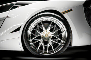 Close-Up of Luxury White Sports Car with Detailed Alloy Wheel