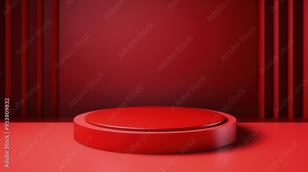 Poster a minimalistic red display platform against a red backdrop, suitable for showcasing products or pres