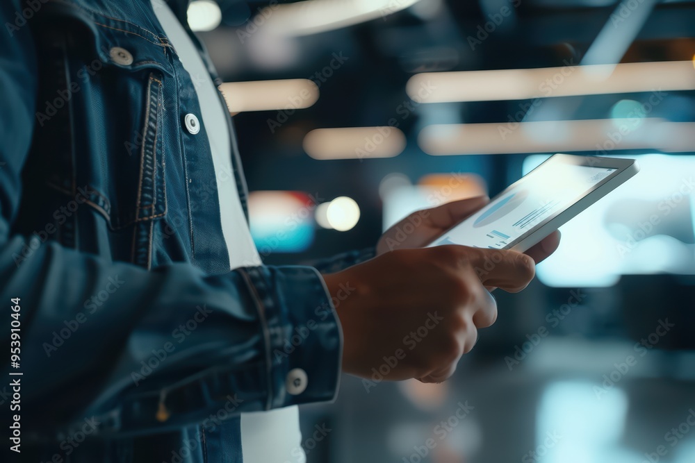 Aufkleber a person using a smartphone in a modern environment, showcasing technology and connectivity in a bus