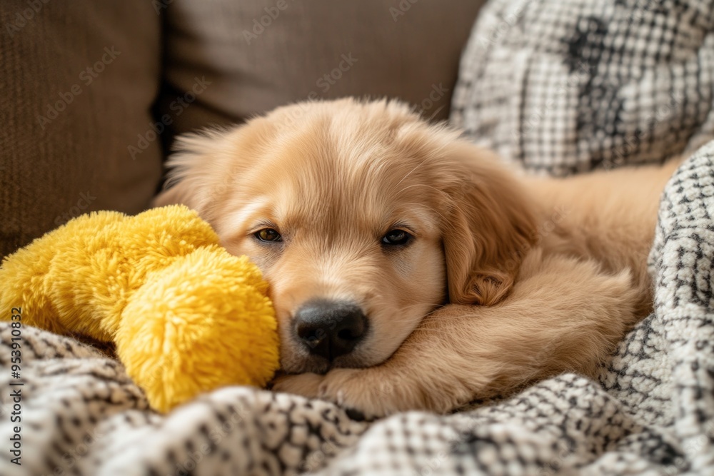 Canvas Prints dog on couch with toy