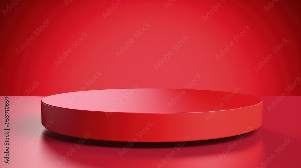 Poster a simple red circular platform against a solid red background, ideal for product displays or present