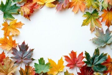 Obraz premium Autumn Maple Leaves Flat Lay White Background created with Generative AI