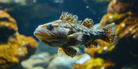 Obraz premium Lingcod Fish in Underwater Aquarium Environment. Marine Animal in Nature