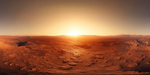 Naklejka premium Mars HDRI - Martian Sunset Landscape with Desert Texture in Equirectangular Projection