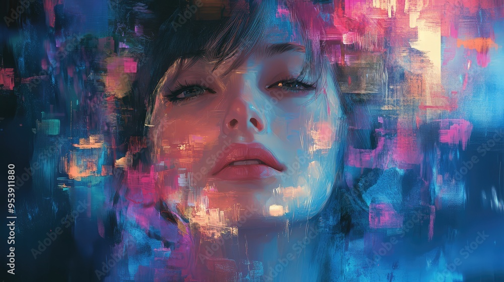 Poster a digital artist showcasing a blockchain-powered platform for verifying the authenticity of digital 