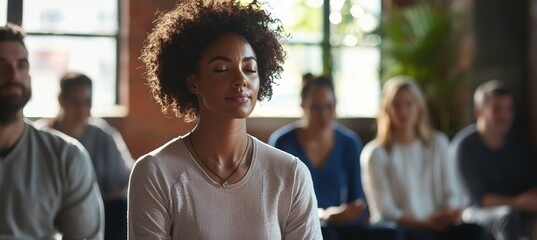 Diverse Colleagues Participating in Stress Reduction Workshop for Mental Well-being