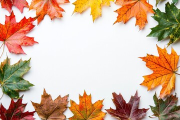 Autumn Maple Leaves Flat Lay White Background created with Generative AI