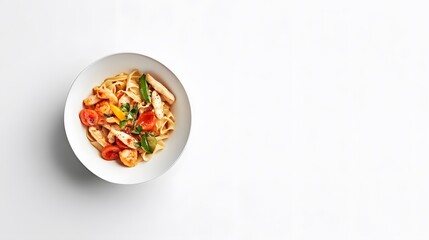 A sleek white background with a 3D-rendered dish of restaurant-quality food