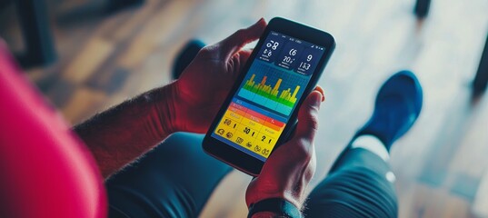Fitness Enthusiast Tracking Workout Progress with Digital App for Exercise Habits and Achievements
