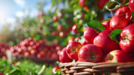 an apple-picking scene in an Armagh orchard, with baskets full of ripe apples.