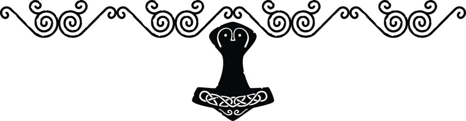 Seamless Celtic Spiral Wavy Border - Viking Thor Hammer