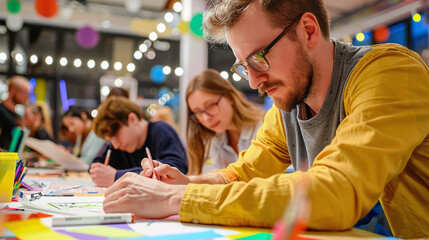 an artist's workshop during Culture Night, with participants engaged in a hands-on activity