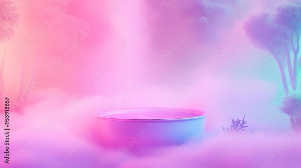 Canvas Prints a white bowl with water in it is placed in a forest with trees