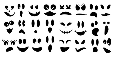 Halloween Ghost Face with Funny and Cute Cartoon Eyes and Mouth, Silhouette Bundle for Halloween Clipart, T-Shirts, Invitations, Card Making, Scrapbooking, Decorations or Cartoon Illustrations. 