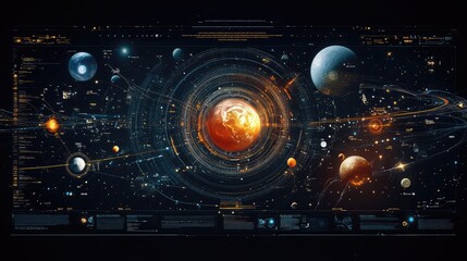 Obraz premium A digital map showing planned interplanetary routes and potential colonization sites across the solar system