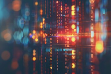 Obraz premium Abstract digital background featuring glowing code and data streams, perfect for technology and cyber themes.