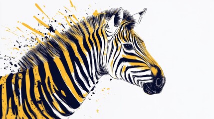 Abstract Zebra Pen Art: Yellow & Black Stripes in Ultra HD 4K 1