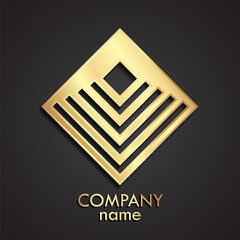 3d gold metal square linear logo design