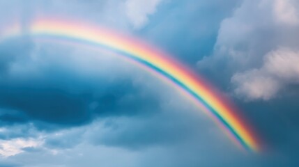 Rainbow arching across a cloudy sky after a rainstorm, colorful weather phenomenon