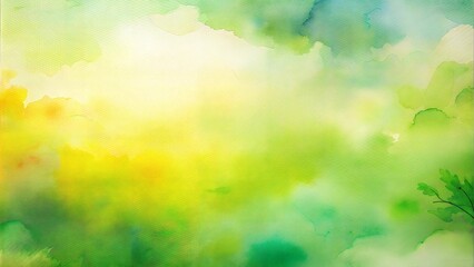 Abstract watercolor background with soft green, yellow, and blue hues creating a serene atmosphere