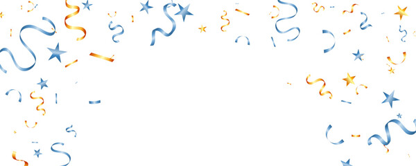 celebration background with star confetti and ribbons on transparent background