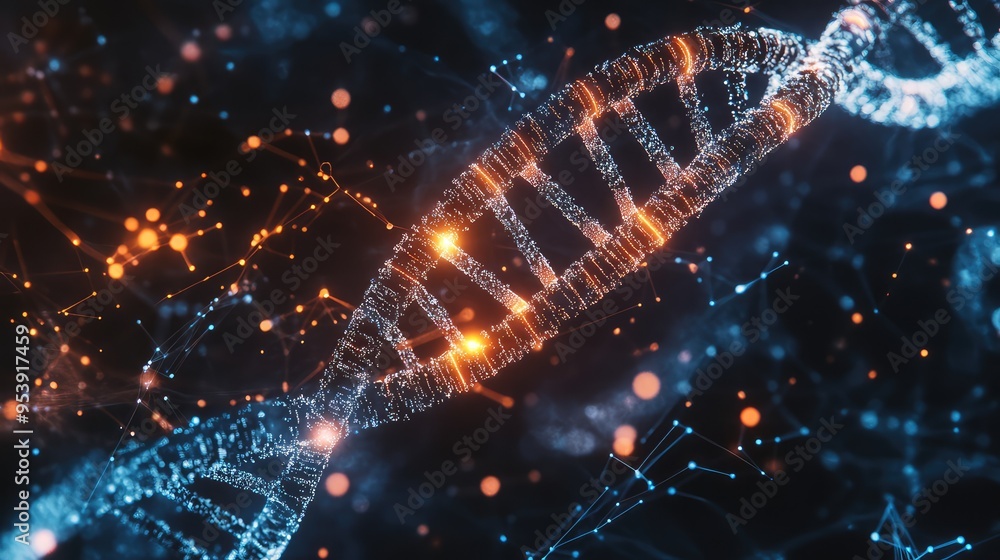 Poster a close-up of a dna double helix with digital editing tools, representing the precision of genetic m