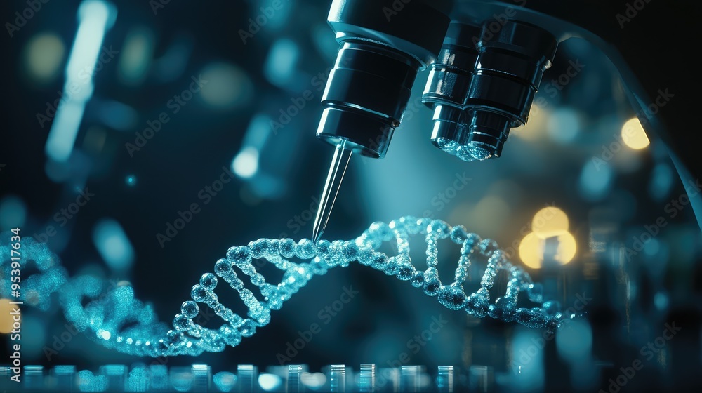 Poster a close-up of a dna editing process with precision tools, emphasizing the power and responsibility i