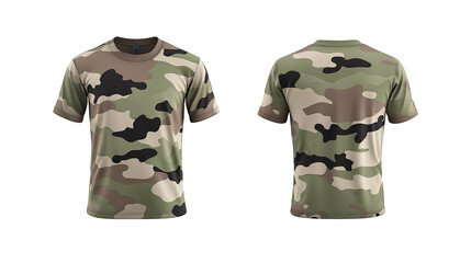 Camo soldier T-shirt front and back mockup transparent background