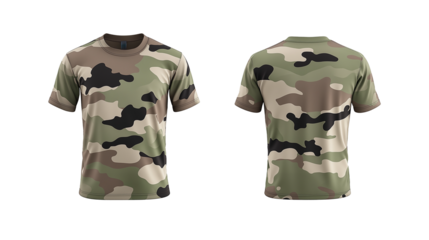 Camo soldier T-shirt front and back mockup transparent background