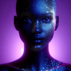 Rosto Digital Futurista de Estrelas Futurista partículas cósmicas digital