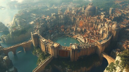 Fototapeta premium Crater City: A Fortified Metropolis From Above