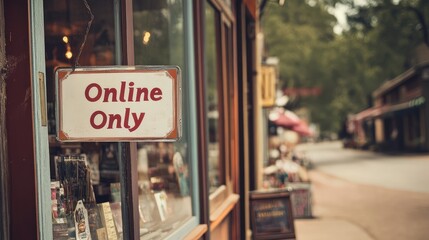 A small-town shop with an "Online Only" sign in the window, reflecting the shift in retail business models
