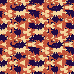 Retro colorful seamless pattern. 60s and 70s Retro style and Aesthetic. Funky hippie fashion textile print. 