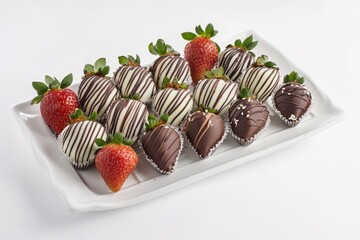 Chocolate Covered Strawberry on a Plate, Studio Photography. Image for Menu design of bars, cafes, restaurants