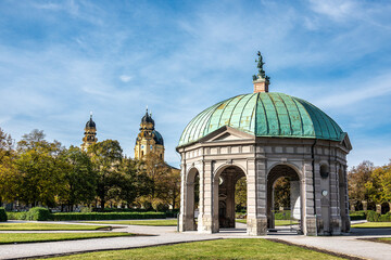 Autumn view of Hofgarten Park with Dianatempel in Munich, Germany