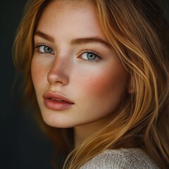 Obraz premium A woman with long blonde hair and blue eyes