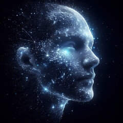 Rosto Digital Futurista de Estrelas Futurista partículas cósmicas digital