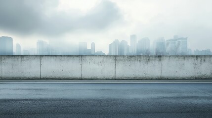 road and wall with city skyline
