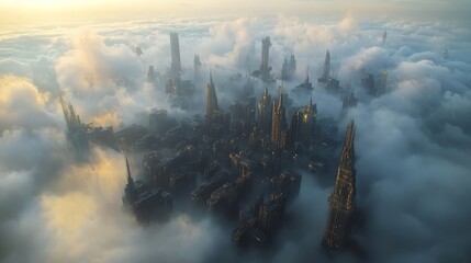 Fototapeta premium Sky City: Futuristic Metropolis Floating Above the Clouds