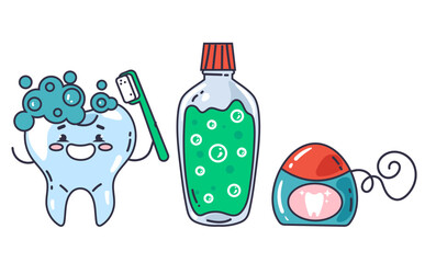 Toothpaste toothbrush dental mouthwash dental health abstract concept set. Vector graphic design illustration element