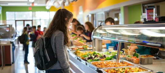 Healthy School Cafeteria with Nutritious Meal Options and Students Promoting Good Eating Habits