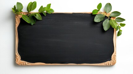 Empty blackboard sign with decorative border, isolated, ideal for personalized messages, blackboard signage, unique, customizable