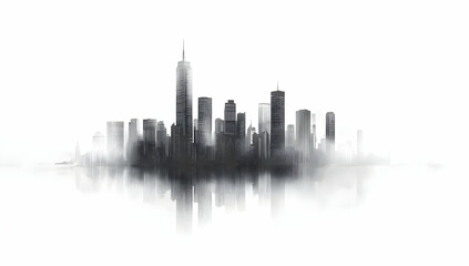 A minimalist city skyline silhouette, shrouded in mist, evoking a sense of tranquility and urban elegance.