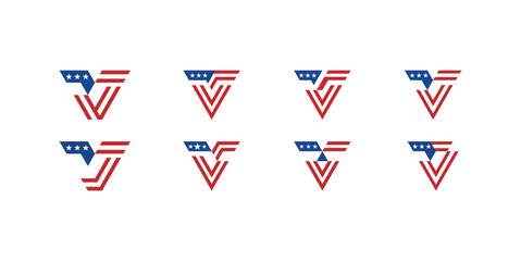 Letter V or T logo formed USA flag and rank of soldiers as a symbol of veterans