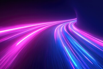 Abstract Neon Light Trails in Curved Tunnel