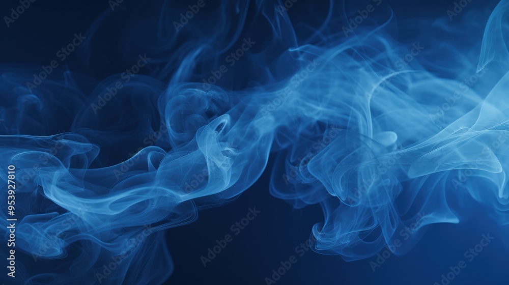 Poster a captivating swirl of blue smoke against a dark background, creating an ethereal and dynamic visual