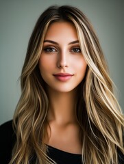Fototapeta premium A woman with long blonde hair is posing for a picture